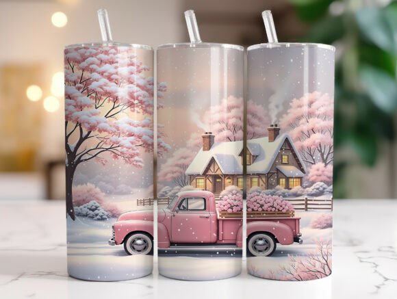 Pink Christmas Vintage Truck Tumbler